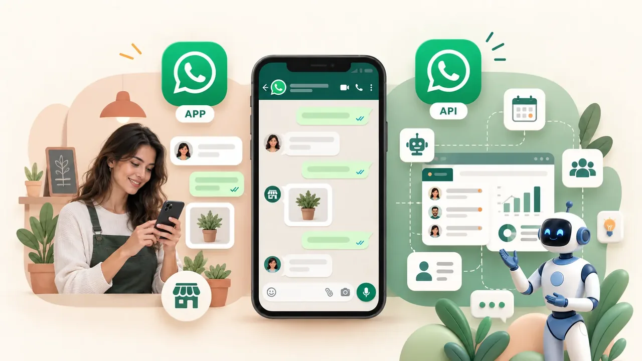 Comparación visual entre WhatsApp Business App y WhatsApp Business API